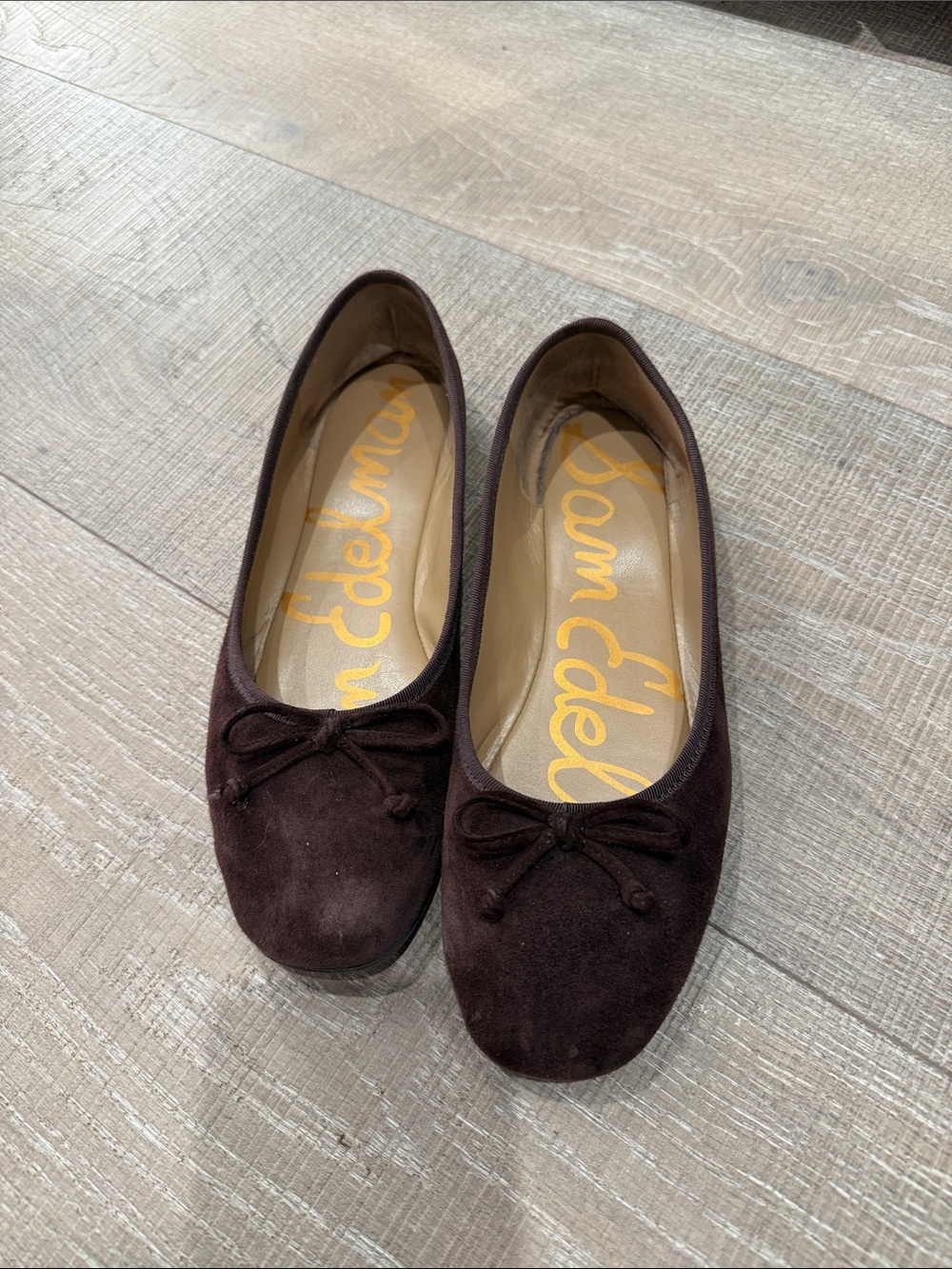 Sam Edelman Dark Brown Suede Bow Ballet Flats